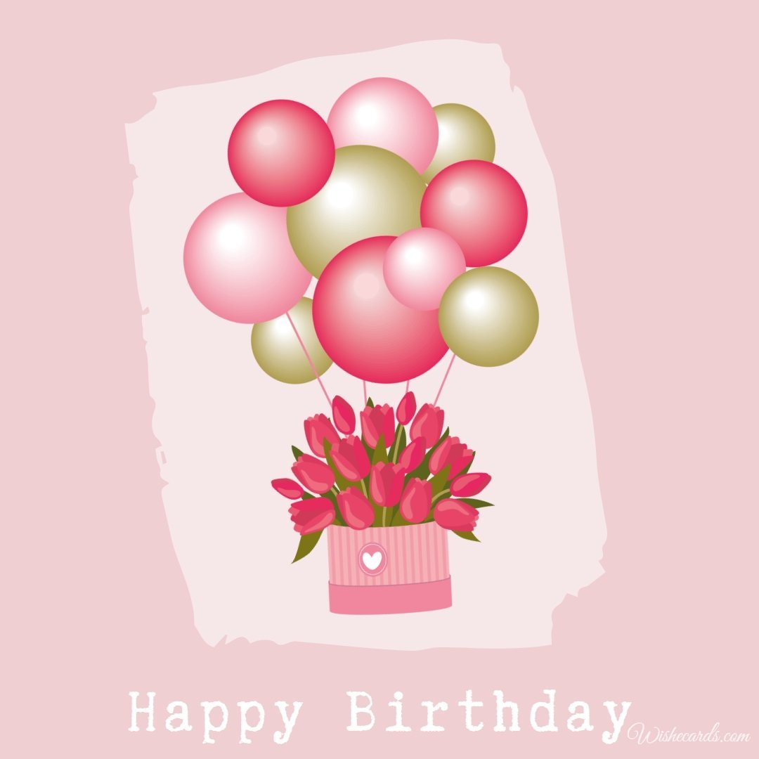 Happy Birthday Card with Flowers and Balloons