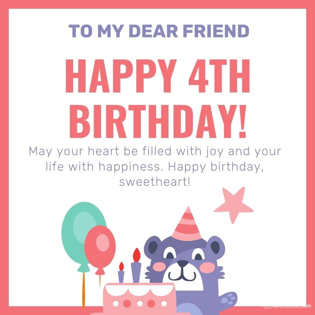 4th Birthday Wish Card for Friend