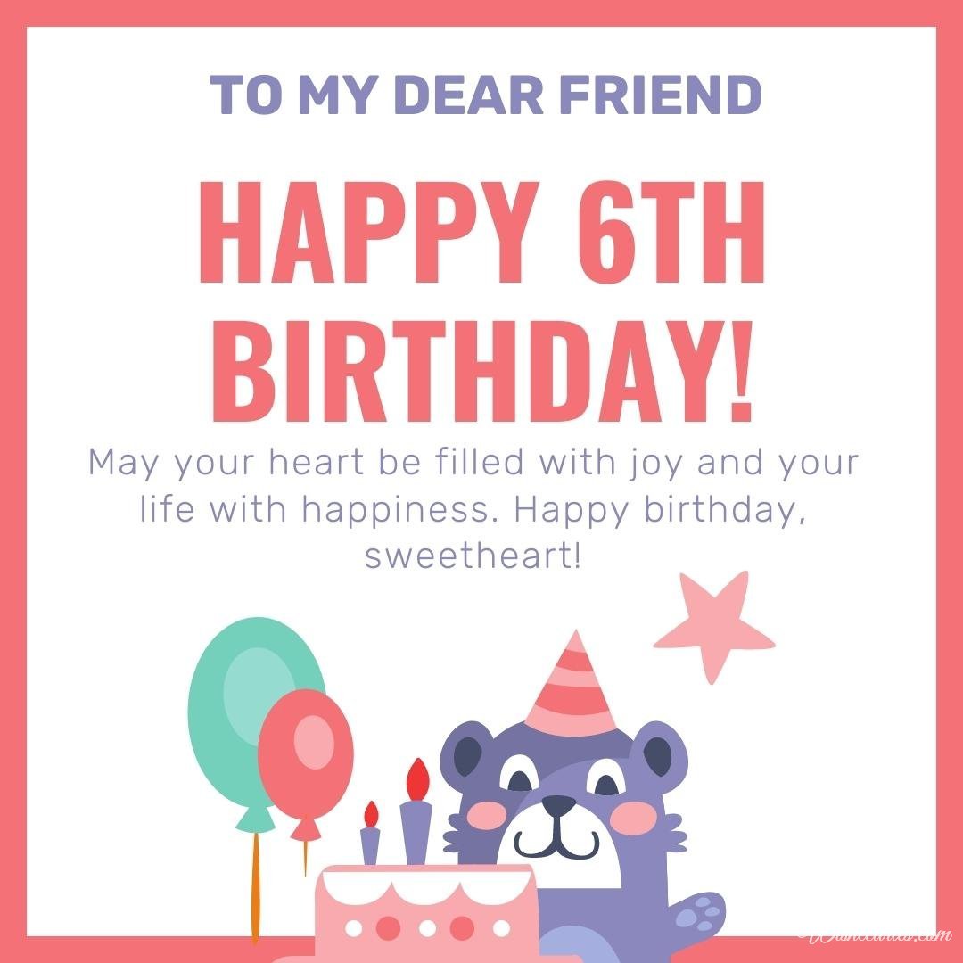 6th Birthday Wish Card For Friend