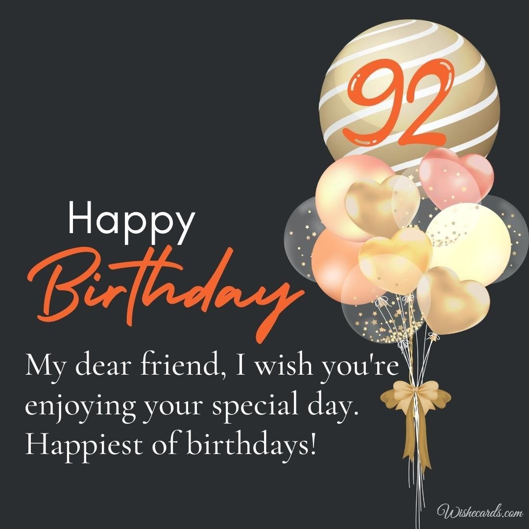 92Nd Birthday Wish Card For Friend