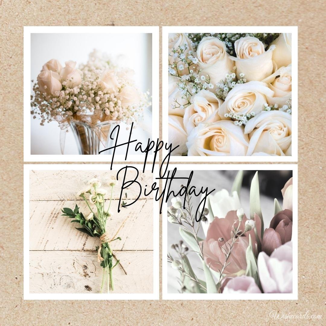 A Postcard with a Beautiful Bouquet of Flowers Happy Birthday