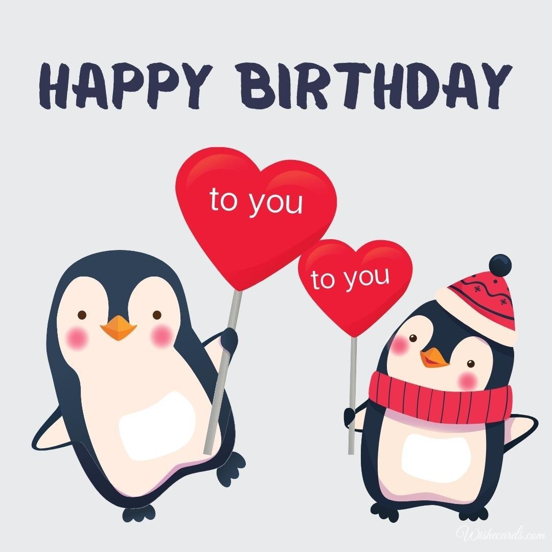 Birthday Wish Ecard With Penguins