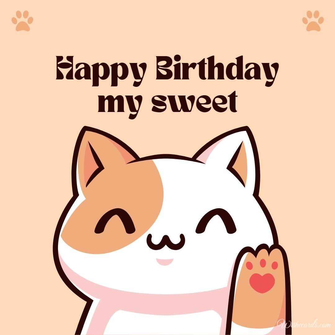 Cute Happy Birthday Card For Woman With Cat