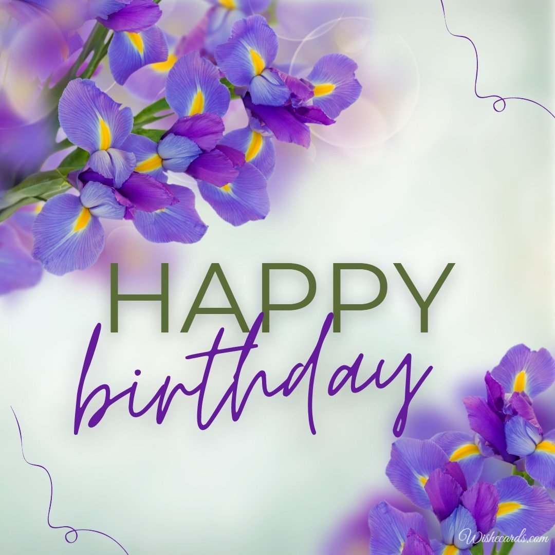 Greeting Card With Purple Flowers Happy Birthday