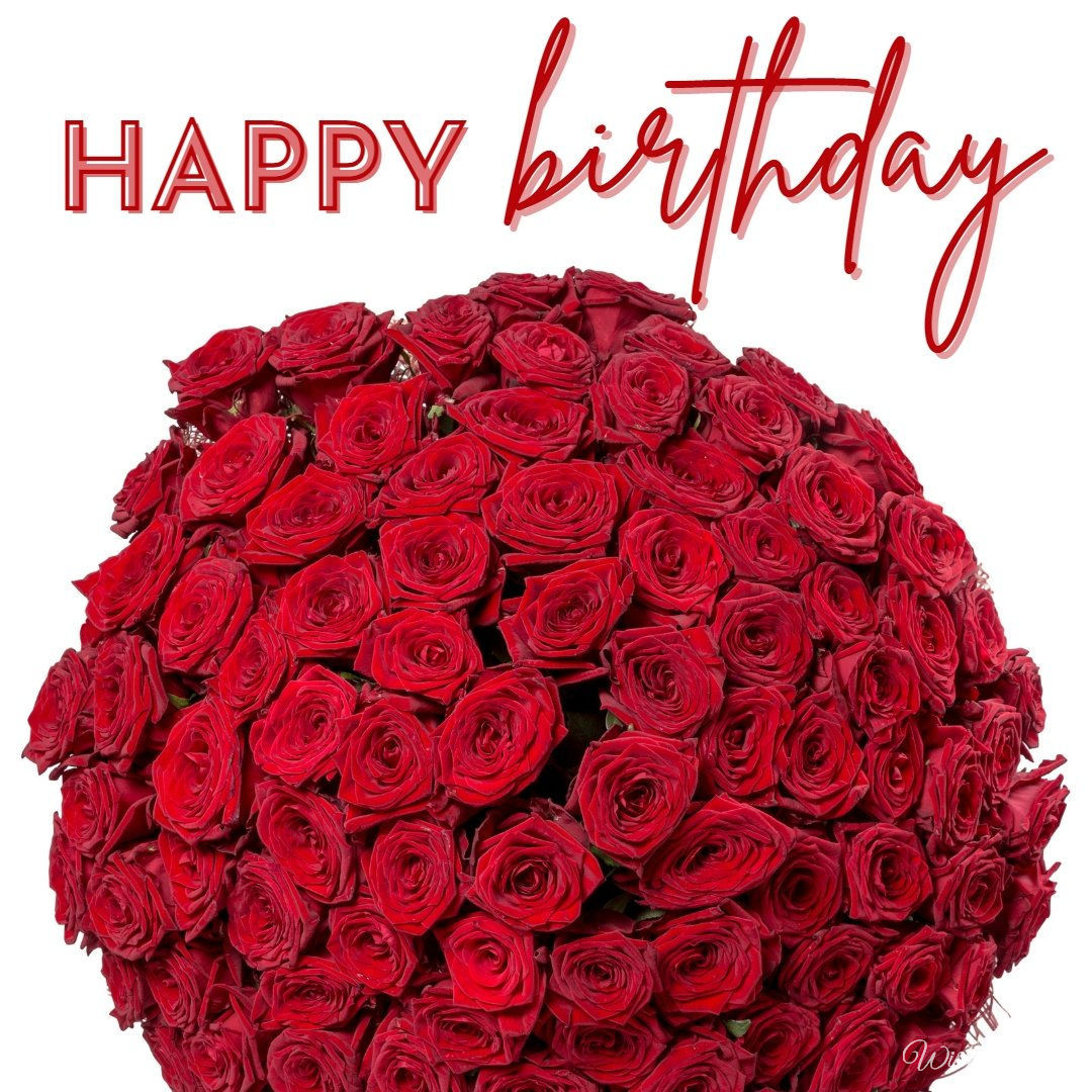 Happy Birthday Card With A Large Bouquet Of Roses