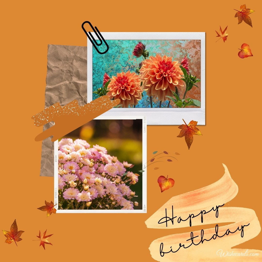 Happy Birthday Card with Autumn Flowers