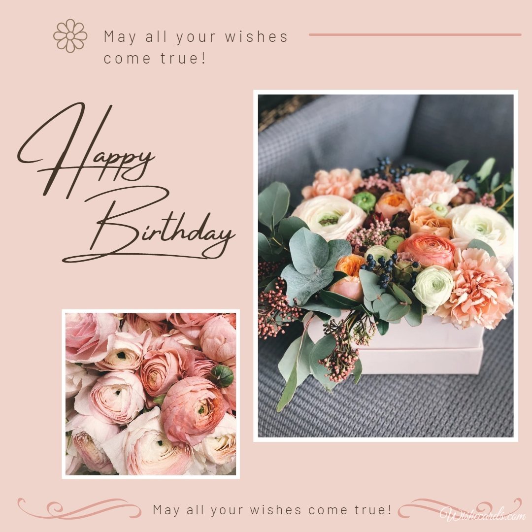 Happy Birthday Card with Beautiful Peony Flowers