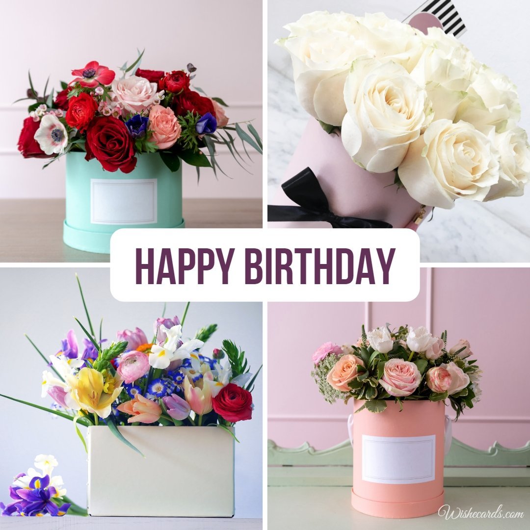 Happy Birthday Card with Flowers In a Box