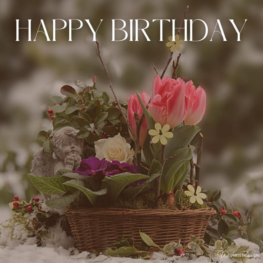 Happy Birthday Card With Snow Flowers