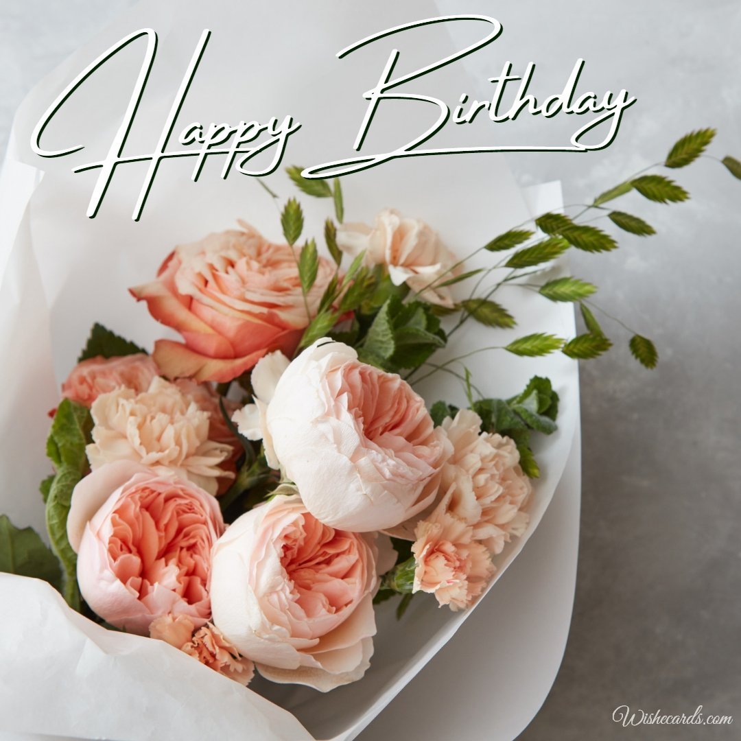 Happy Birthday Greeting Card with a Bouquet of Flowers