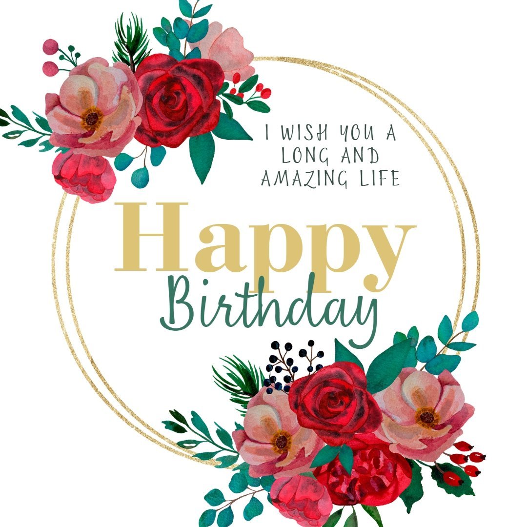 Happy Birthday Greeting Card with Flowers