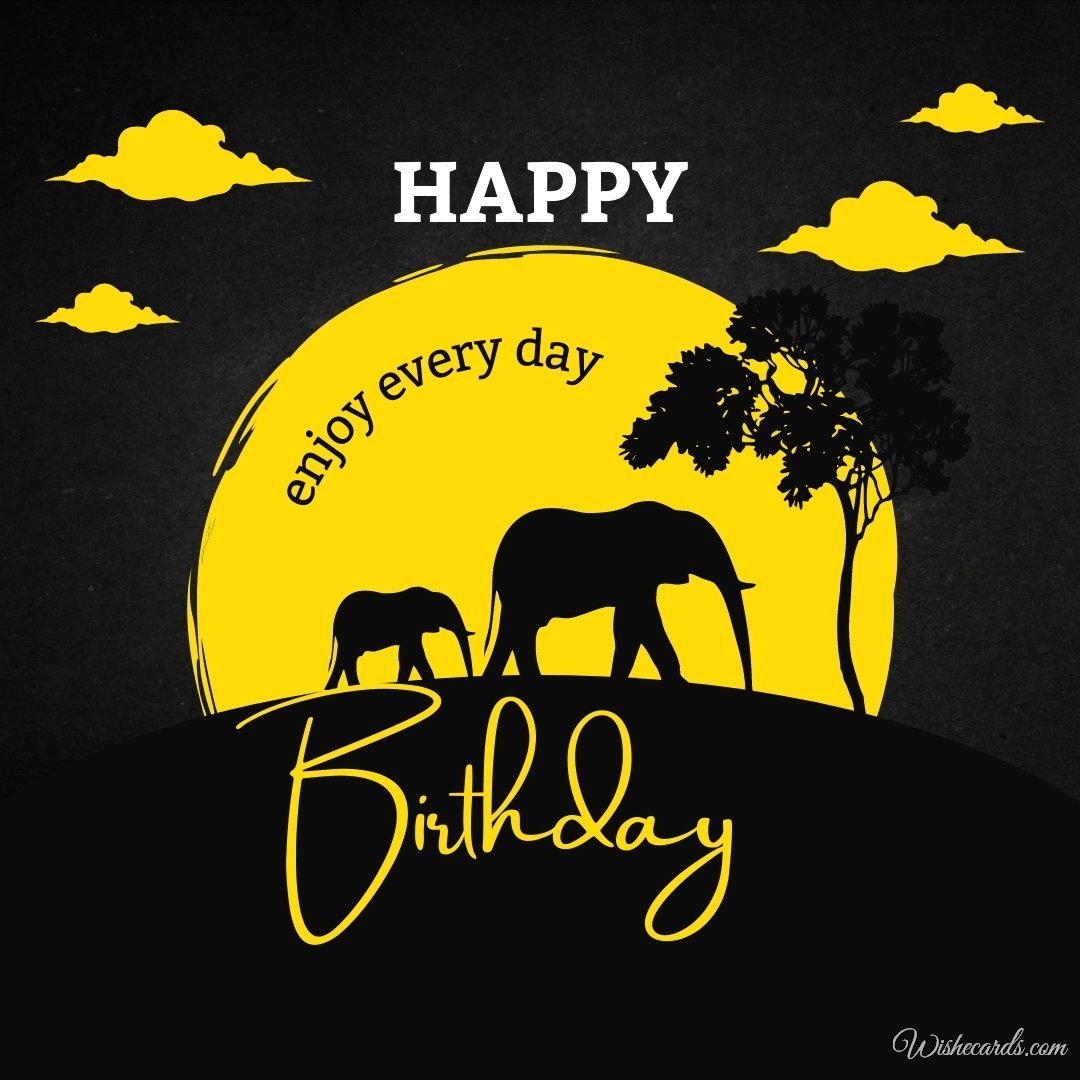 Happy Birthday Greeting Ecard with Elephants