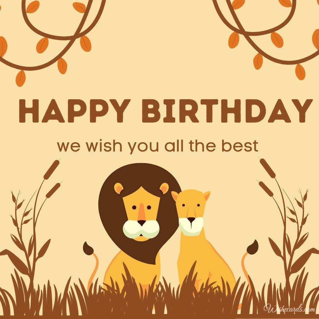 Happy Birthday Greeting Ecard with Lions