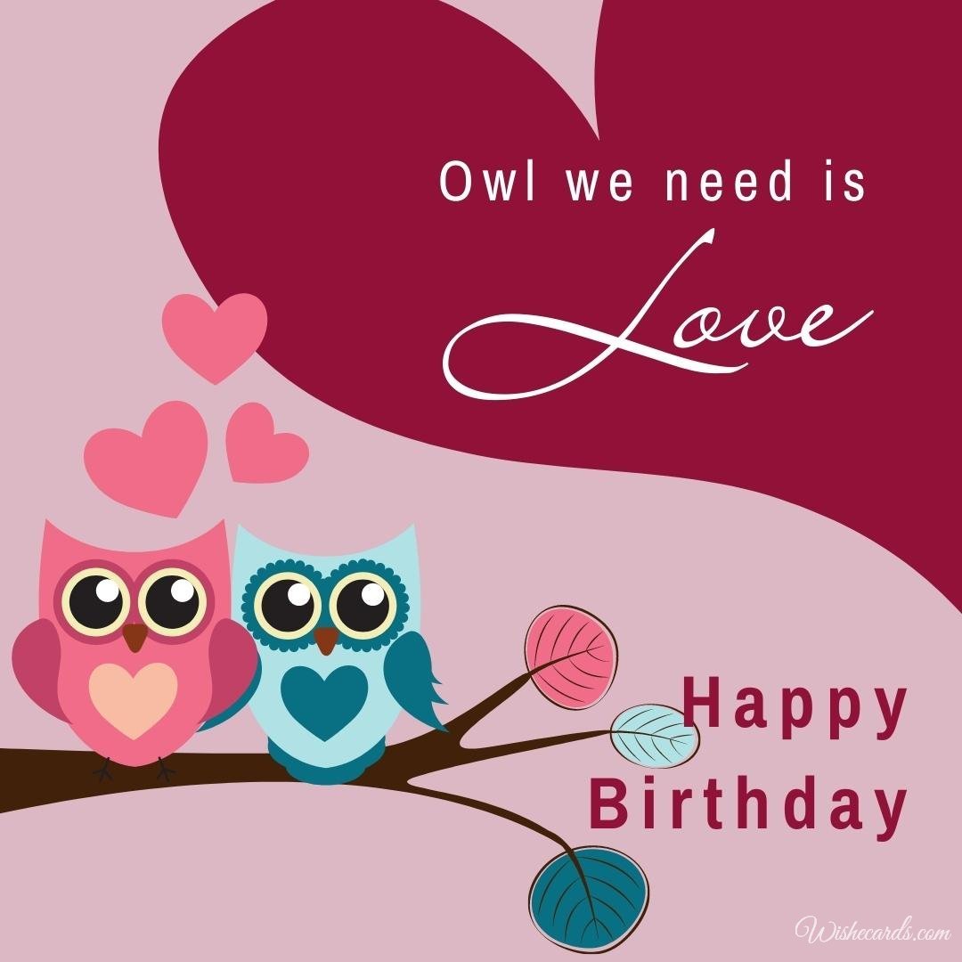 Happy Birthday Greeting Ecard with Owls