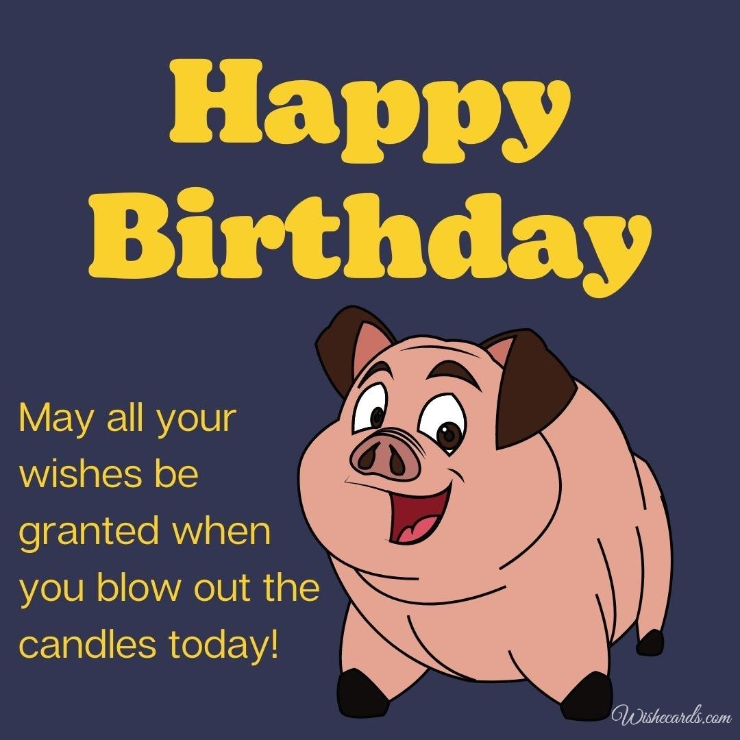 Happy Birthday Greeting Ecard with Pig