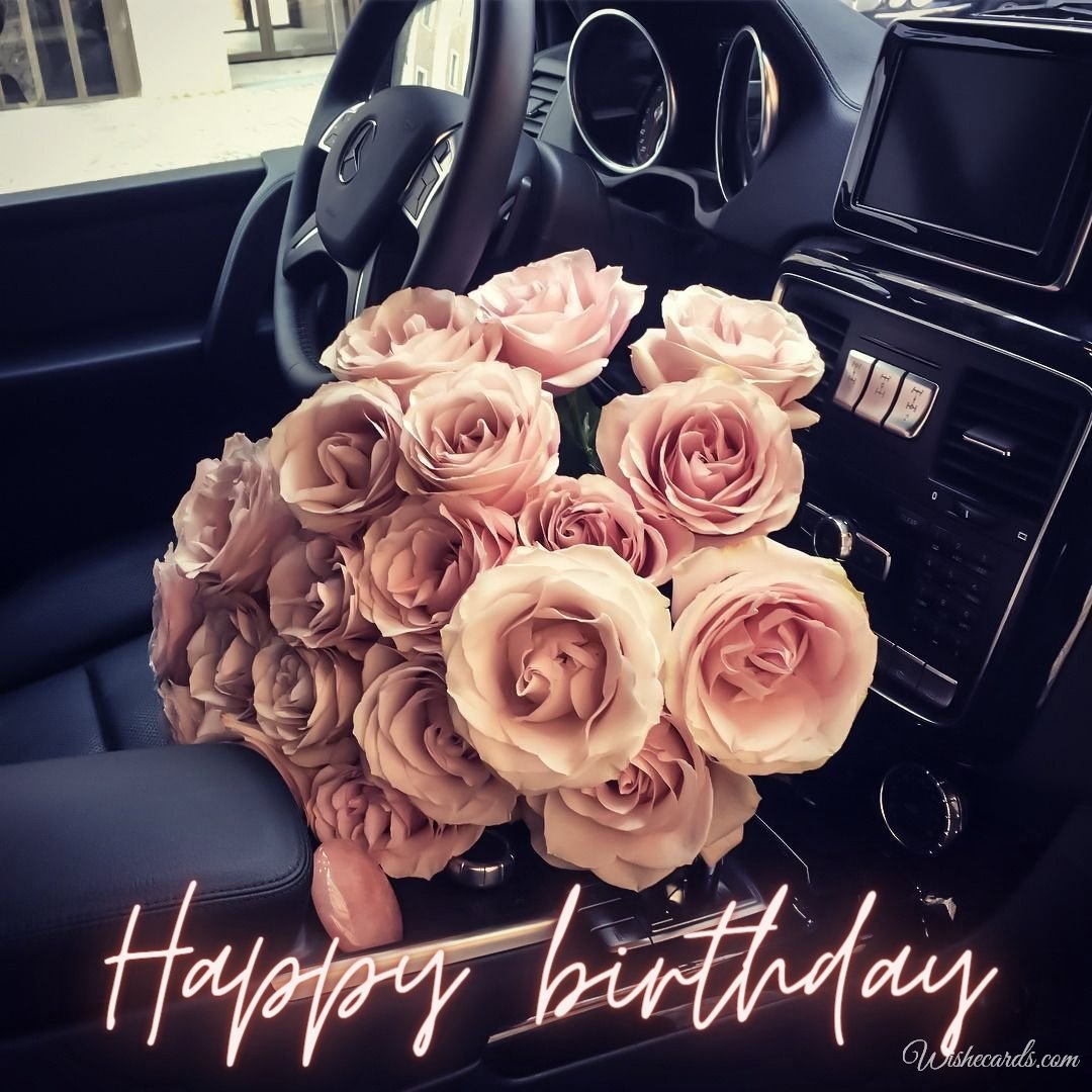 Happy Birthday Picture With Flowers In The Car