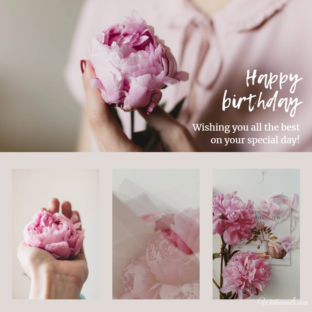 Happy Birthday Picture with Flowers Peonies