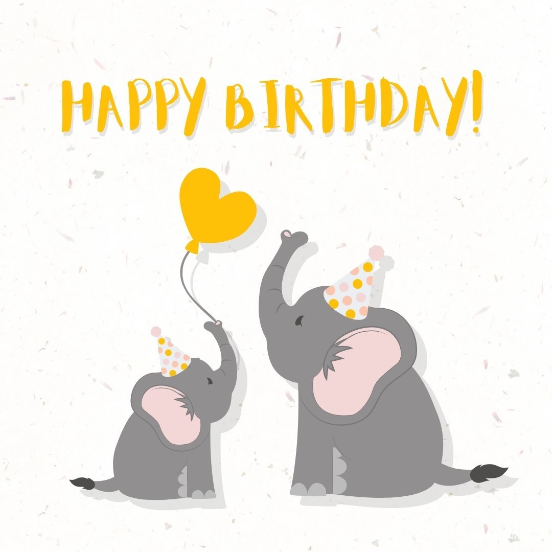 Happy Birthday Wish Ecard with Elephants