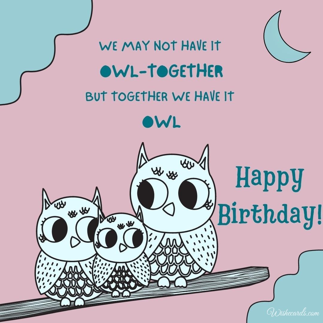 Happy Birthday Wish Ecard With Owls