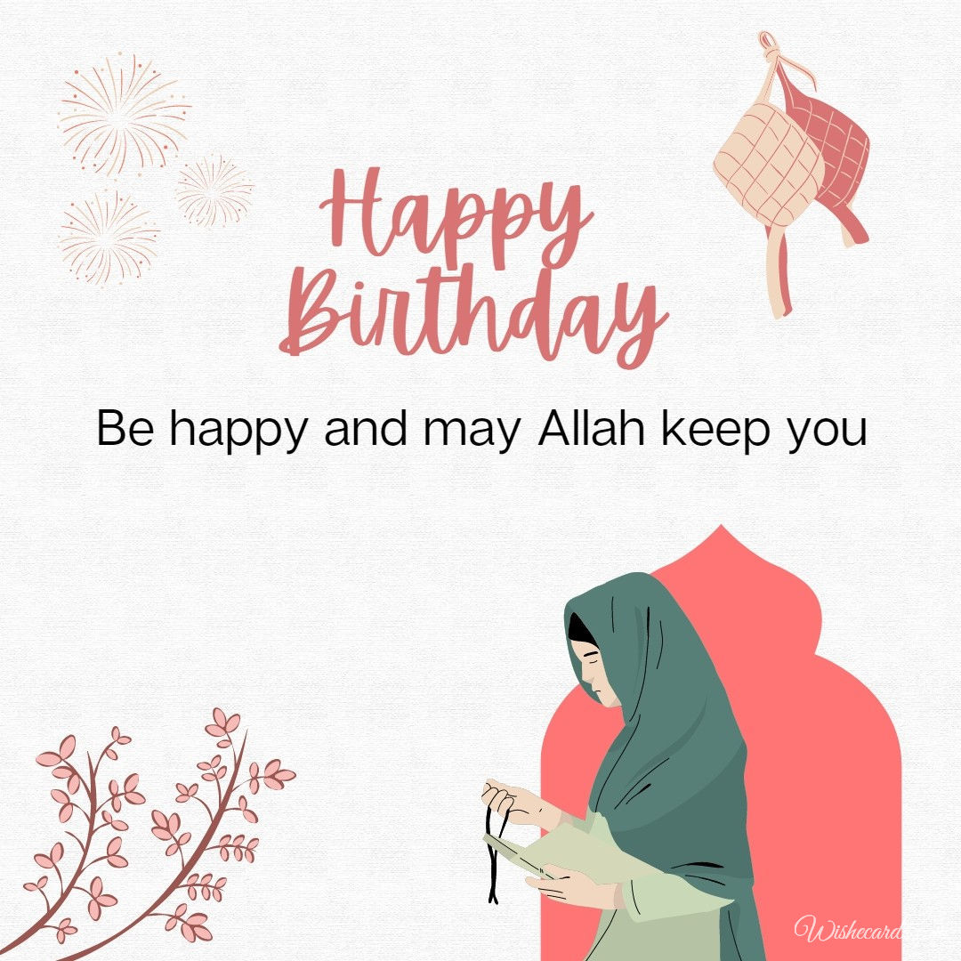 Muslim Cute Happy Birthday Card For Her